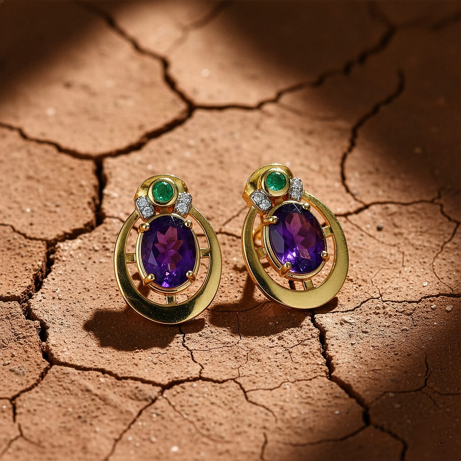 D'Joy African Amethyst, Emerald, White Zircon Fancy Earring Sterling Silver  2.478  Ct.