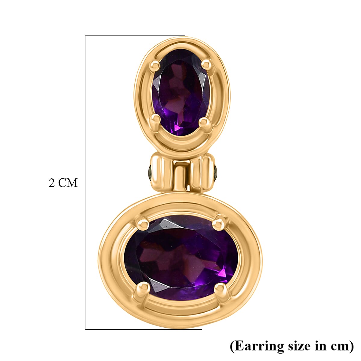 D'Joy AAA African Amethyst & Natural Chrome Diopside Dangling Push Post Earring in Yellow Gold Plated Sterling Silver 3.31 Ct.
