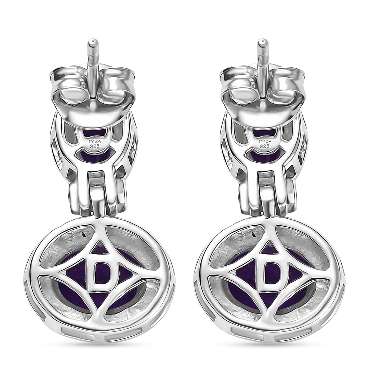 D'Joy AAA African Amethyst & Natural Chrome Diopside Dangling Push Post Earring in Platinum Overlay Sterling Silver 3.31 Ct.