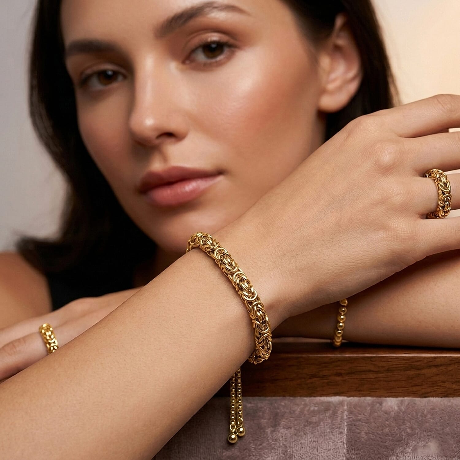 Adjustable Bracelet (Size - 9.5) in Yellow Gold Tone