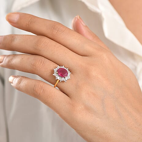 Luxuriant - African Ruby (3.76ct) & SI-GH Lab Grown Diamond (0.39ct) Ring in 18K Vermeil Yellow Gold Plated Sterling Silver 4.15 Ct.