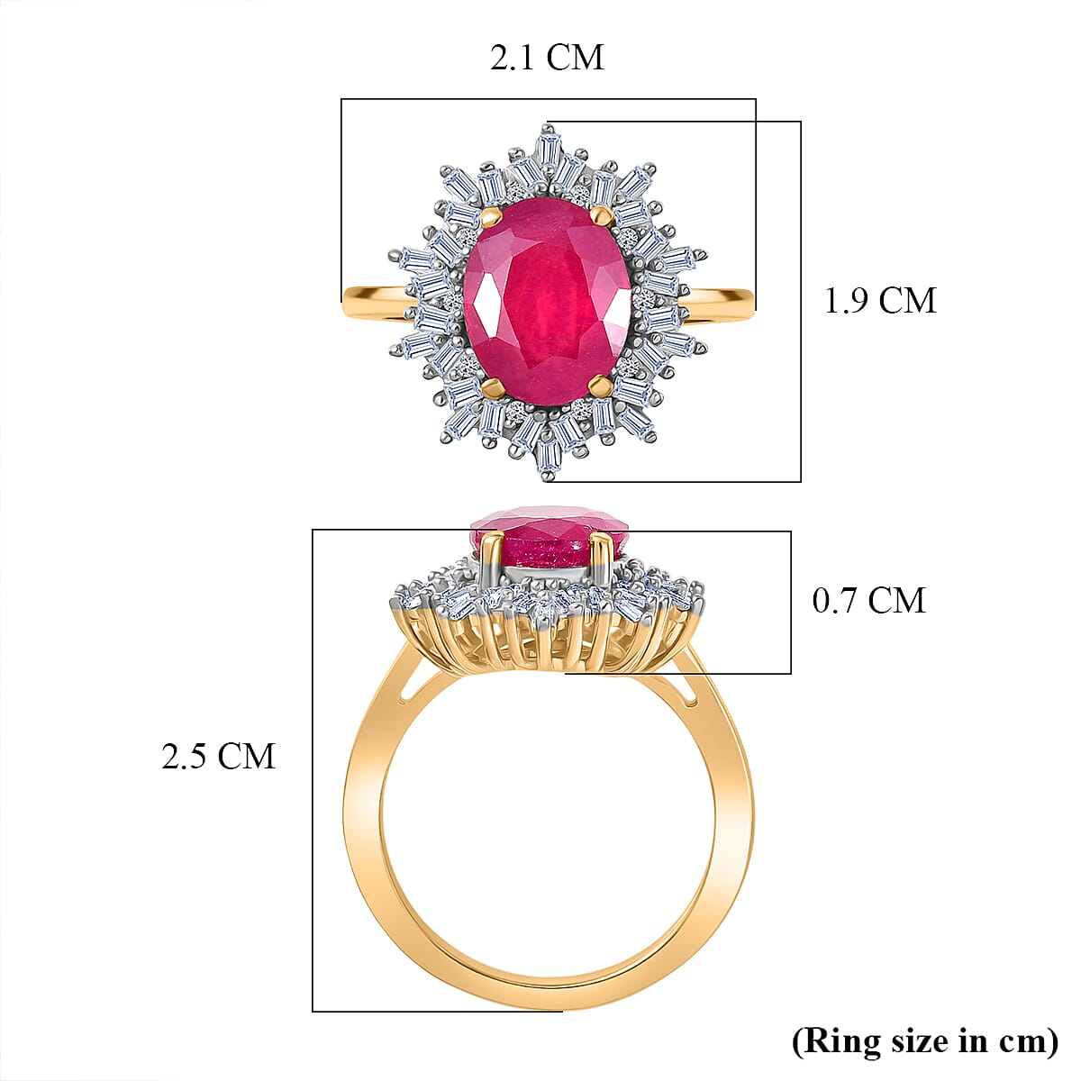 Luxuriant - African Ruby (3.76ct) & SI-GH Lab Grown Diamond (0.39ct)  Ring in 18K Vermeil Yellow Gold Plated Sterling Silver 4.15 Ct.