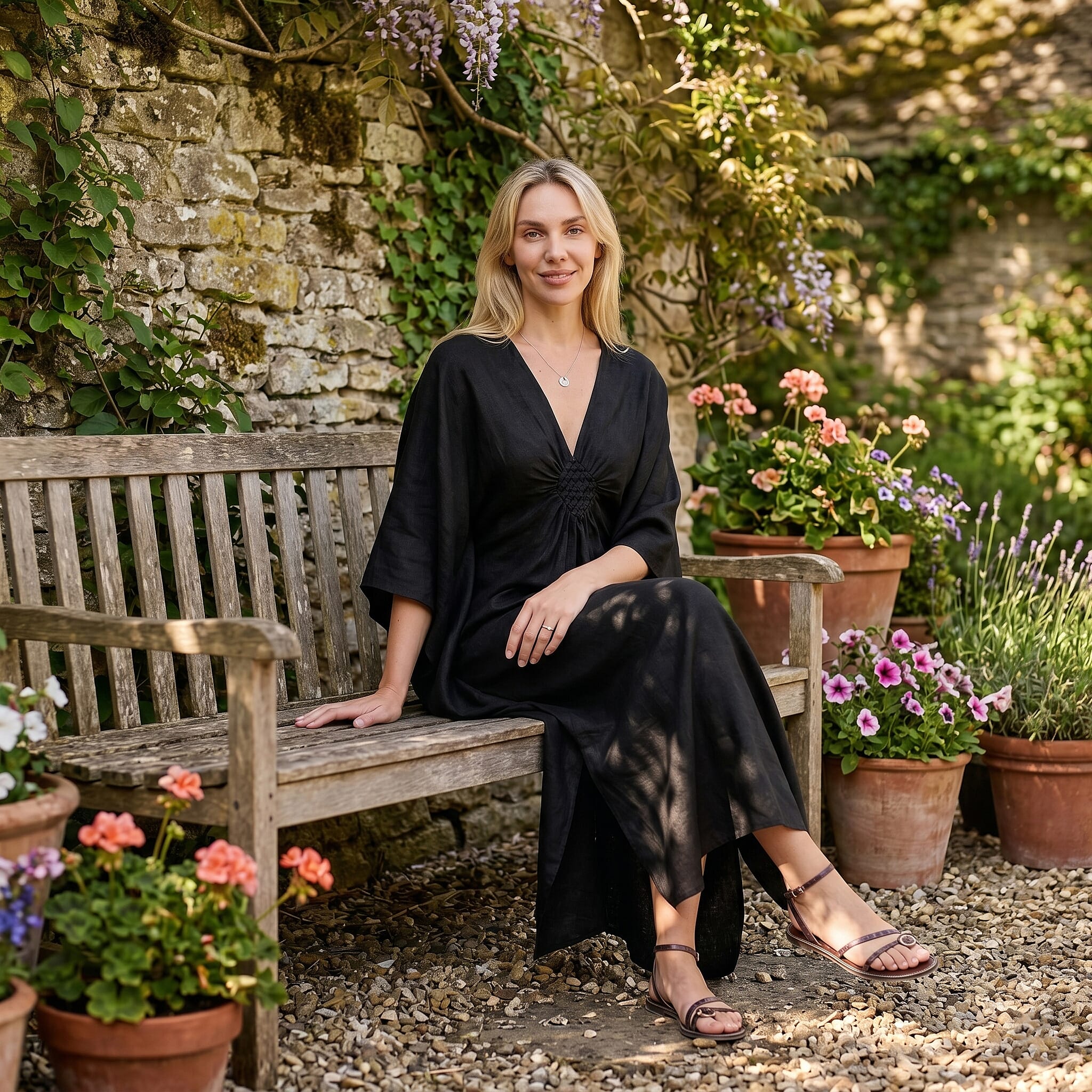 La Marey Solid Kaftan (Size - One Size) - Black
