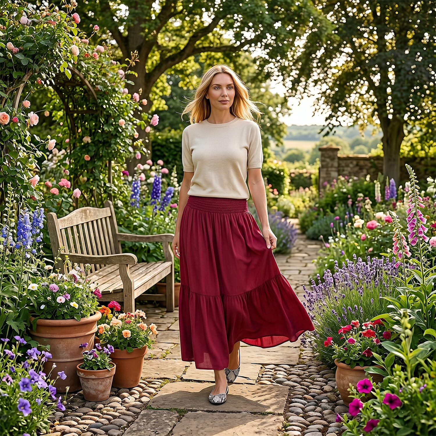 La Marey Patterned Skirt (Size - One Size) - Red