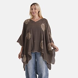 La Marey Sequins Embroidery Poncho Top (One Size) - Brown