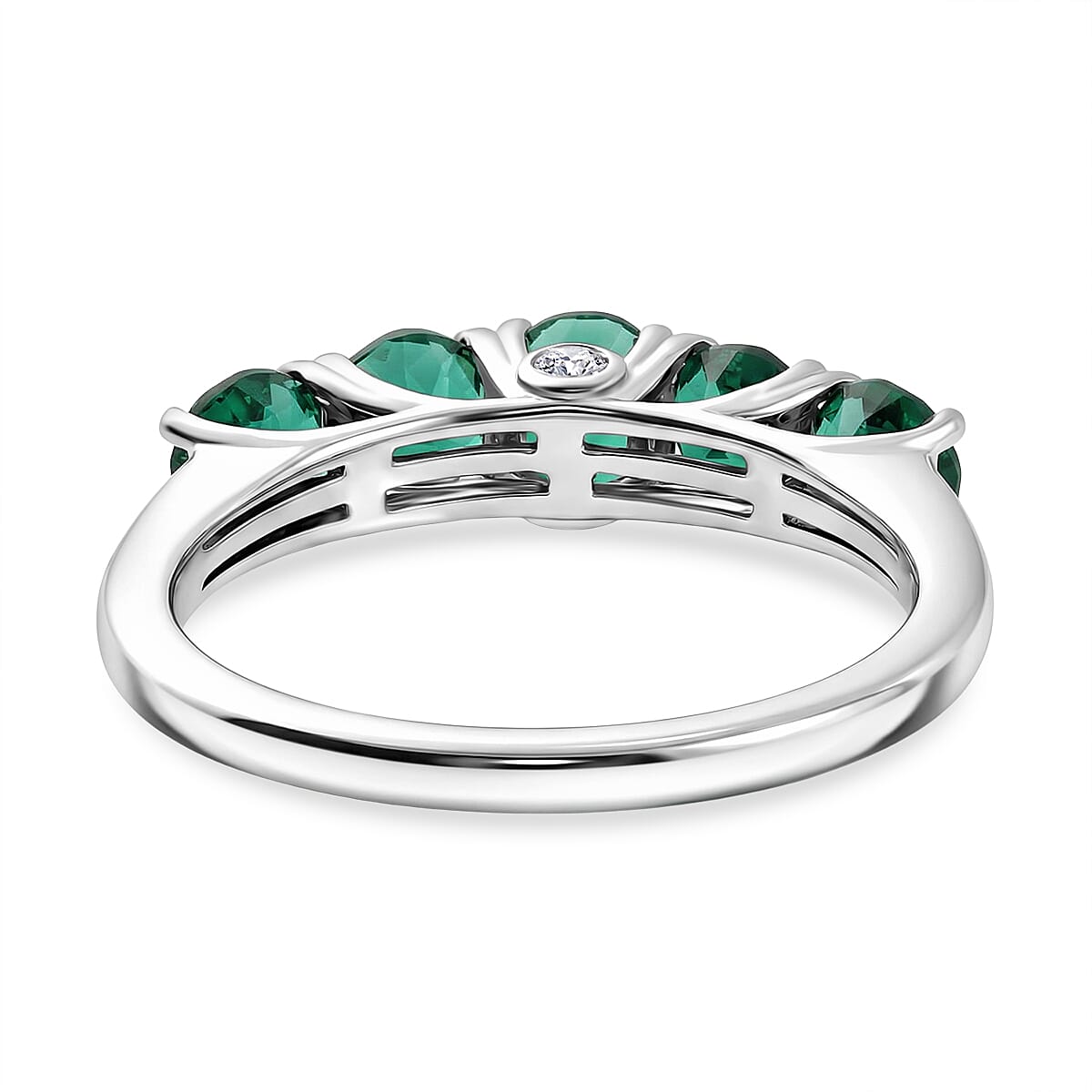 Luxuriant Lab Grown Emerald & SI-G-H Lab Grown Diamond 5 Stone Ring in Rhodium Overlay Sterling Silver 1.29 Ct.