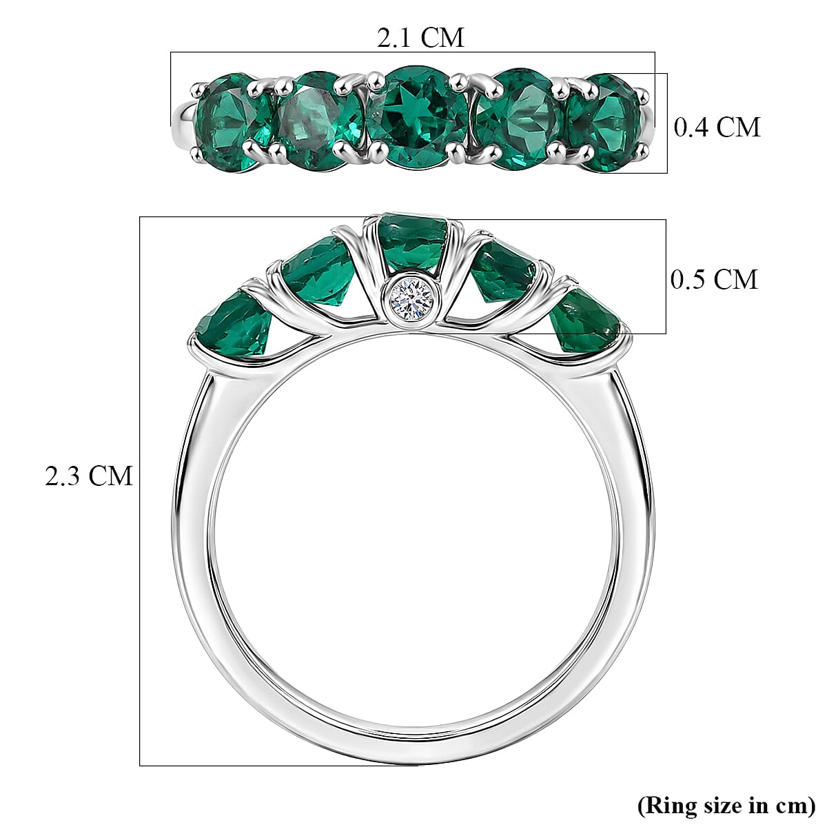 Luxuriant Lab Grown Emerald & SI-G-H Lab Grown Diamond 5 Stone Ring in Rhodium Overlay Sterling Silver 1.29 Ct.