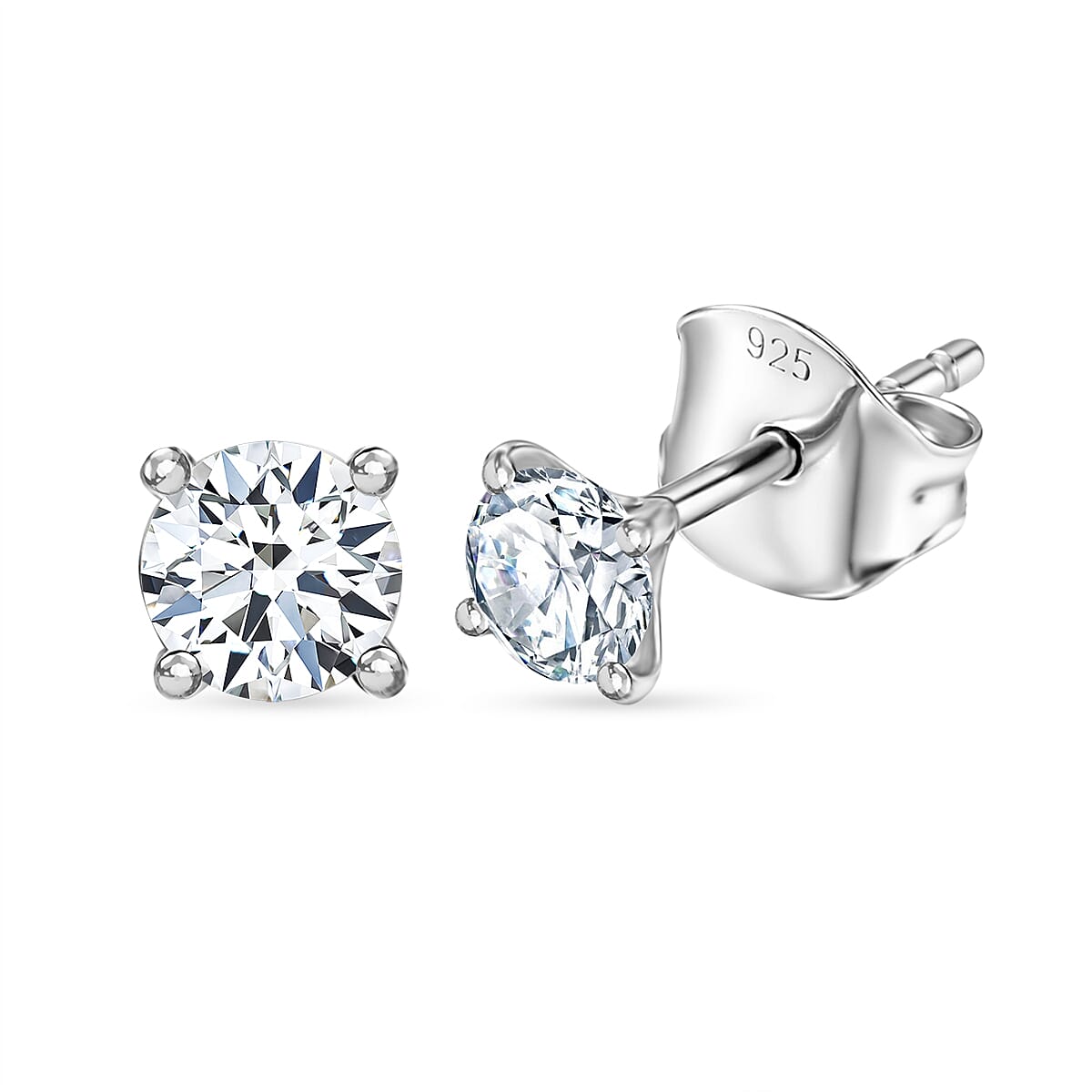 Moissanite Push Back Earring in Platinum Overlay Sterling Silver