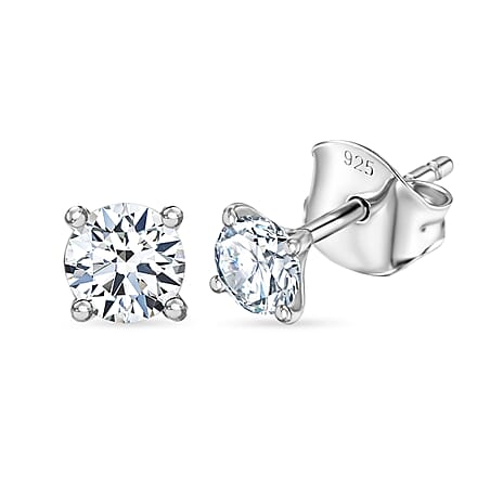 Moissanite Push Back Earring in Platinum Overlay Sterling Silver