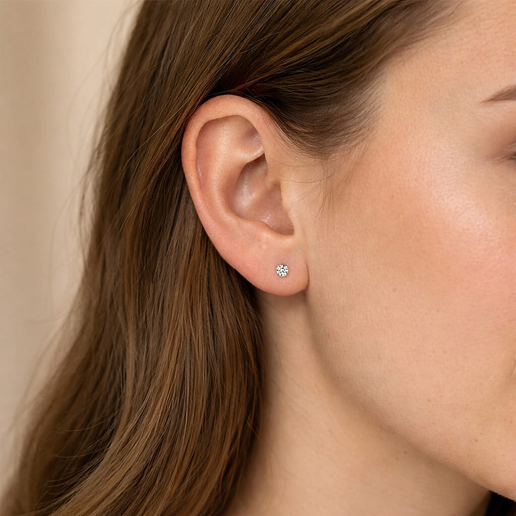 Moissanite Push Back Earring in Platinum Overlay Sterling Silver