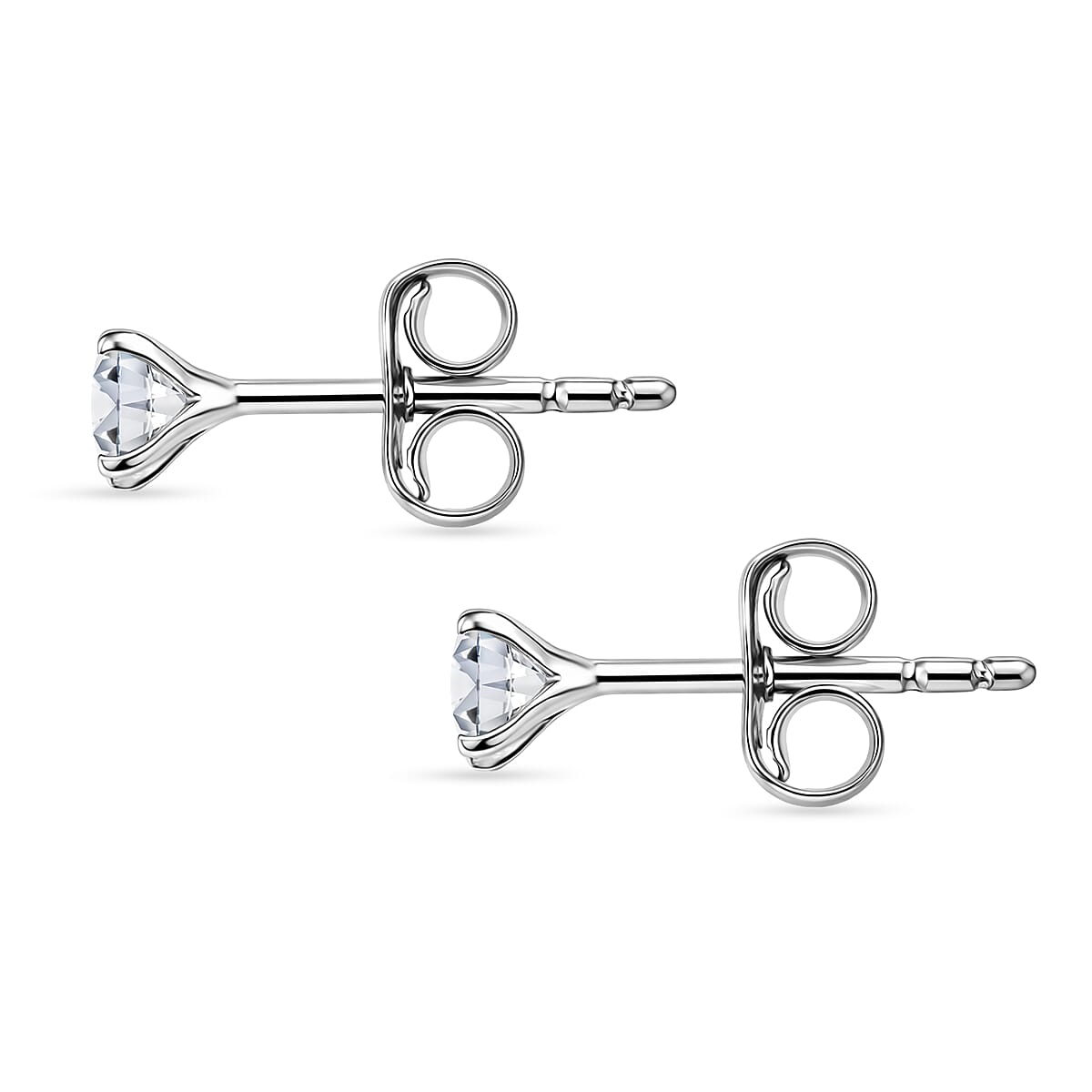 Moissanite Push Back Earring in Platinum Overlay Sterling Silver