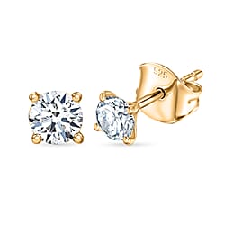 Moissanite Solitaire Stud Push Back Earring in Yellow Gold Plated Sterling Silver