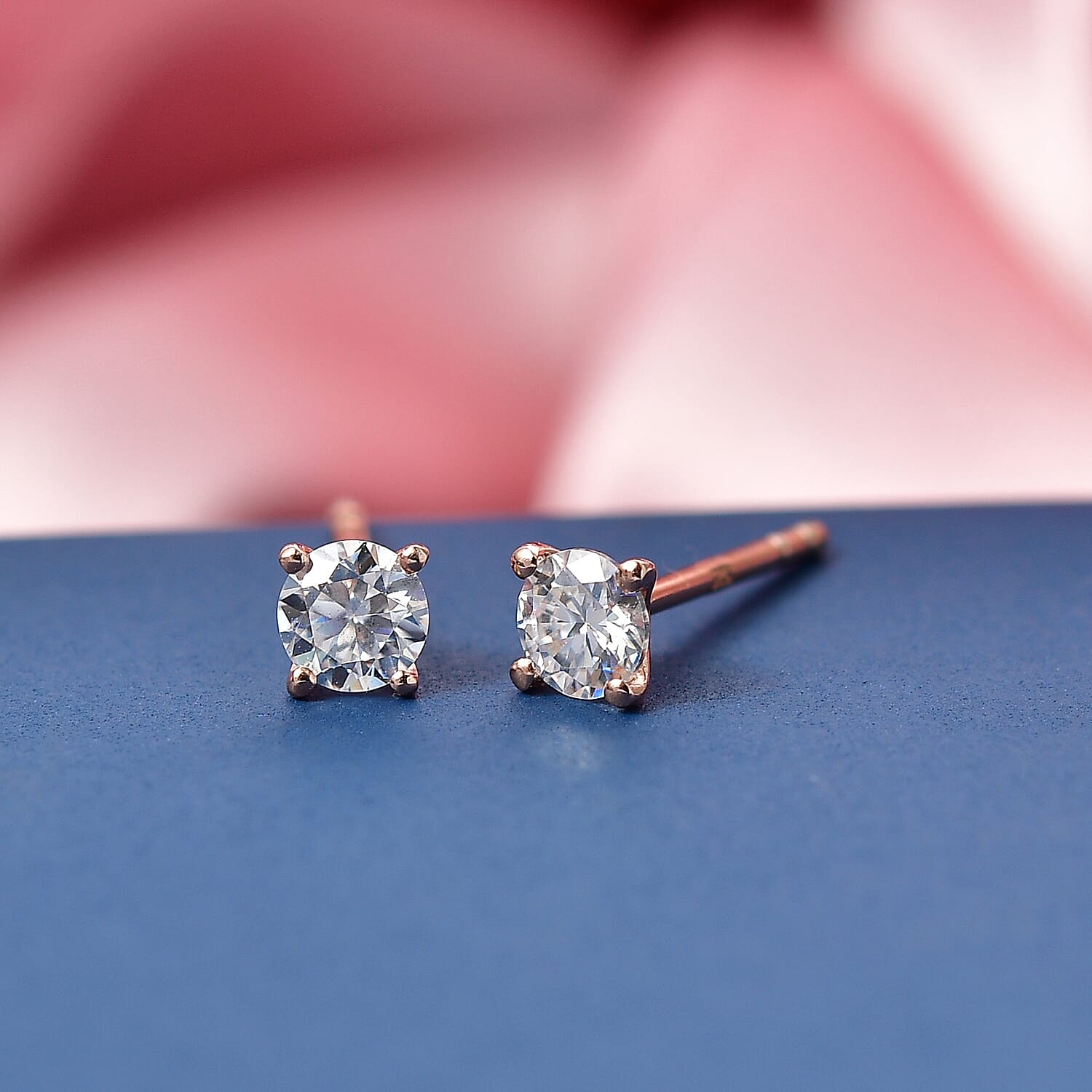 Moissanite Push Back Earring in Rose Gold Plated Sterling Silver