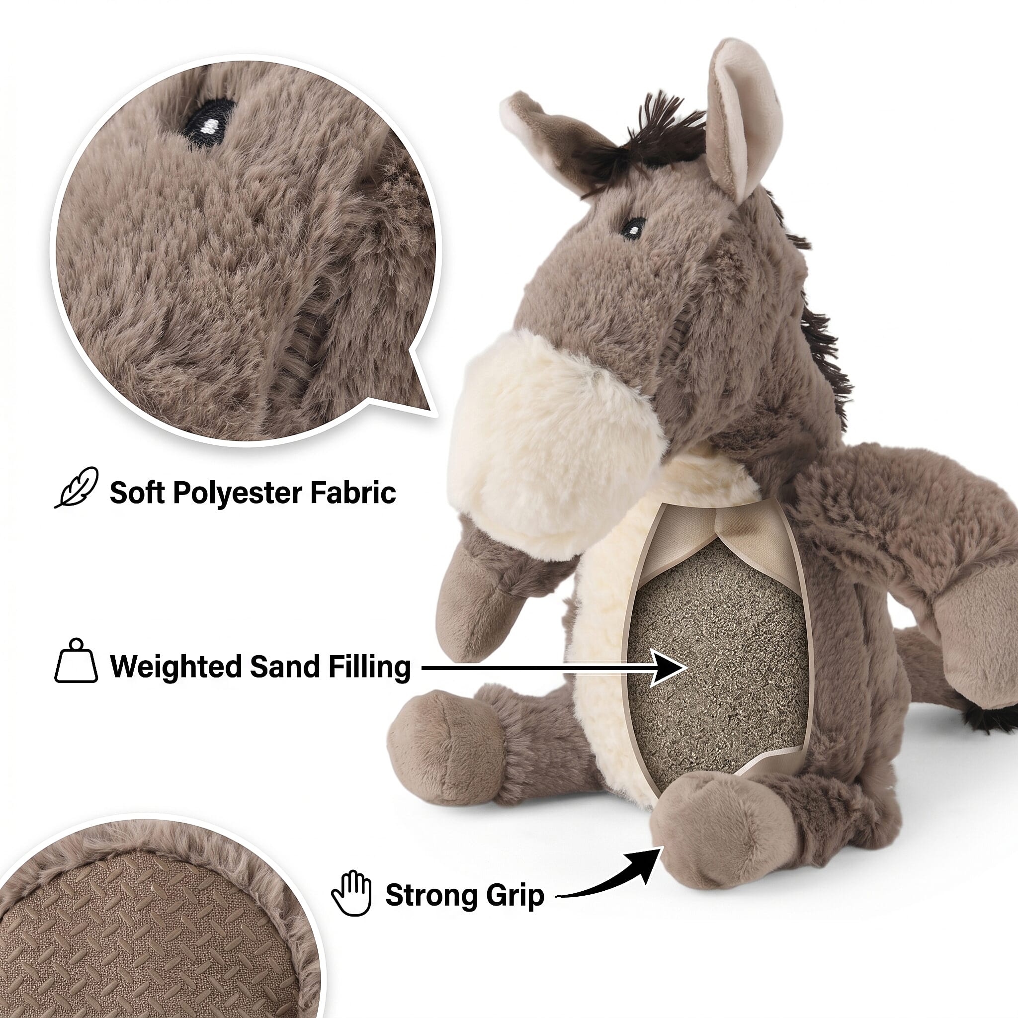 LIVMORE Decorative Plush Horse Door Stopper - Anti-Slam & Lockout Protection & Pinch-Free Safety (25x18x17 cm) - Brown