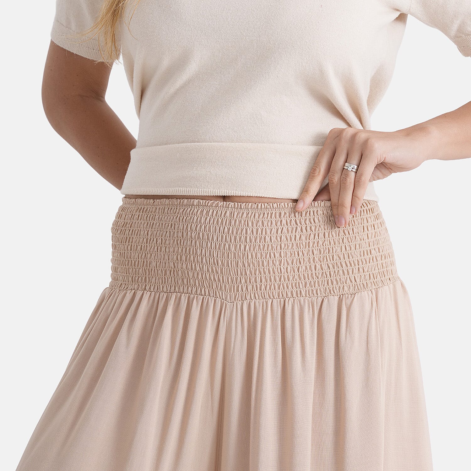 - Maisi 100% Viscose Smocked Waist Wide-Leg Flared Trousers (One Size 8-18) - Brown