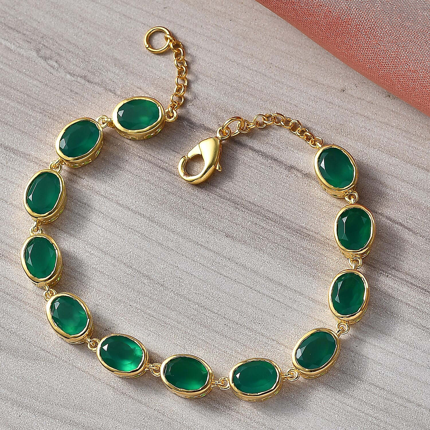 EverTrue Verde Onyx Linking Bracelet (Size - 7.5) Pure Yellow Brass  13.944  Ct.