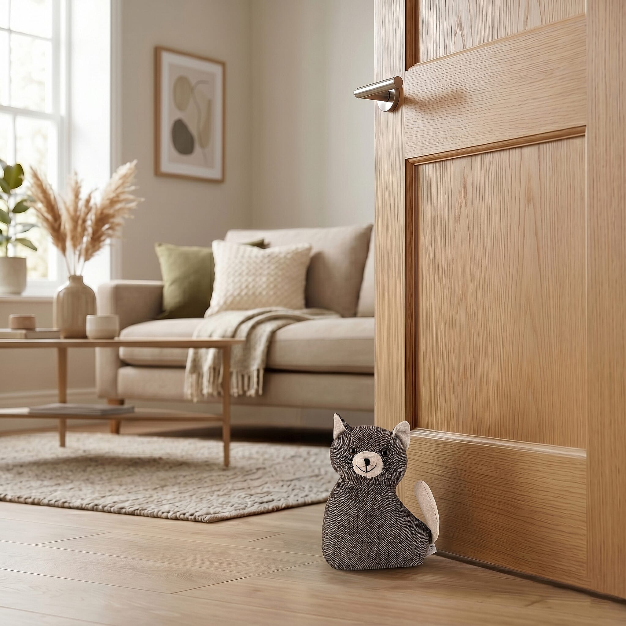 LIVMORE Decorative Plush Cat Door Stopper -  (15x10x 18 cm) - Grey