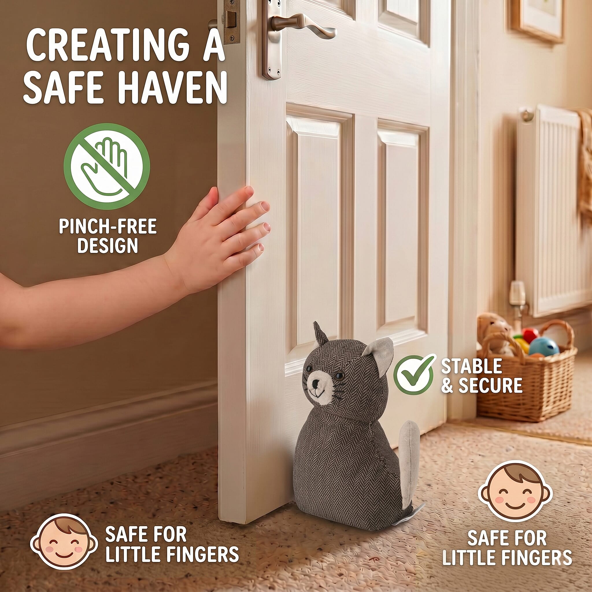 LIVMORE Decorative Plush Cat Door Stopper -  (15x10x 18 cm) - Grey