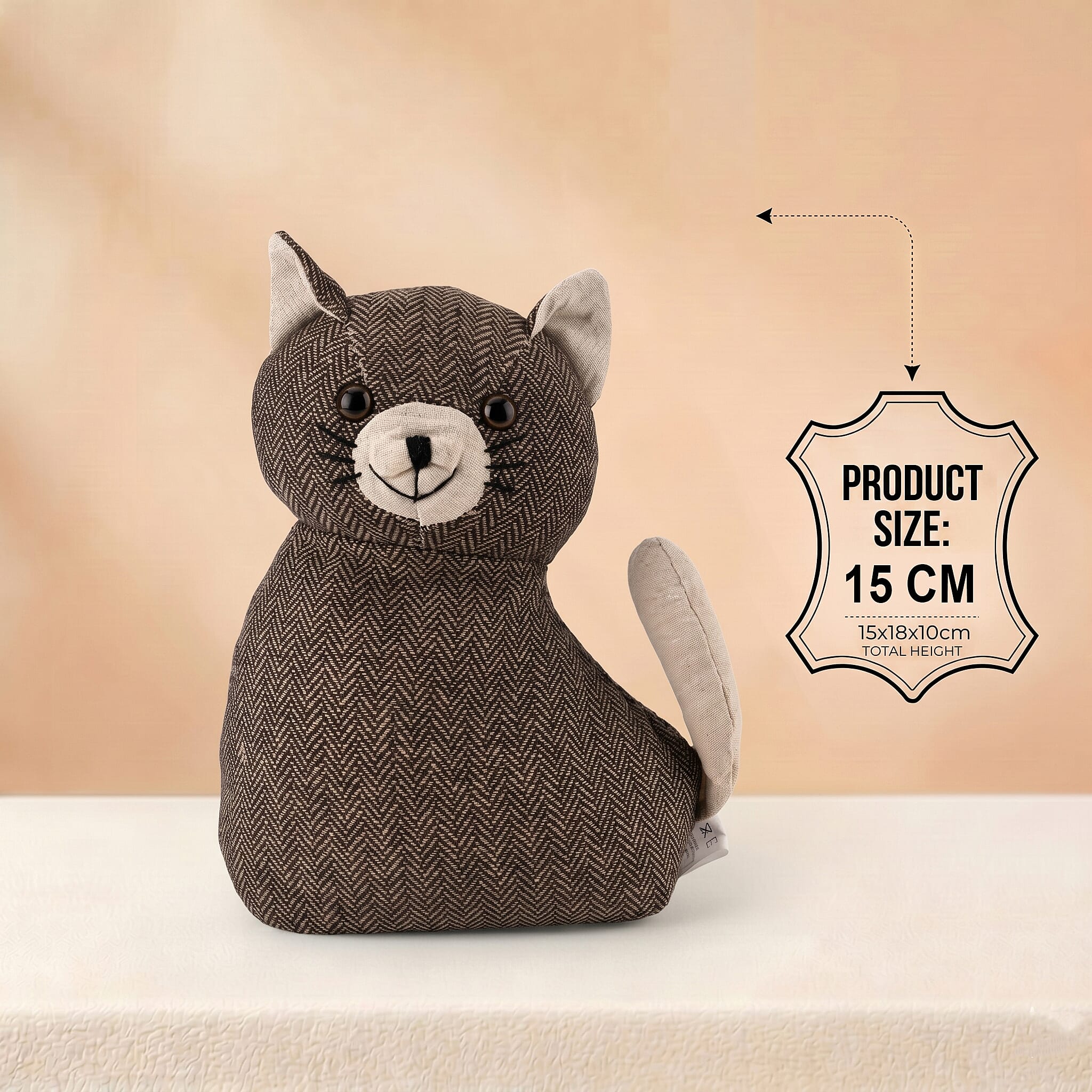 LIVMORE Decorative Plush Cat Door Stopper -  (15x10x 18 cm) - Grey