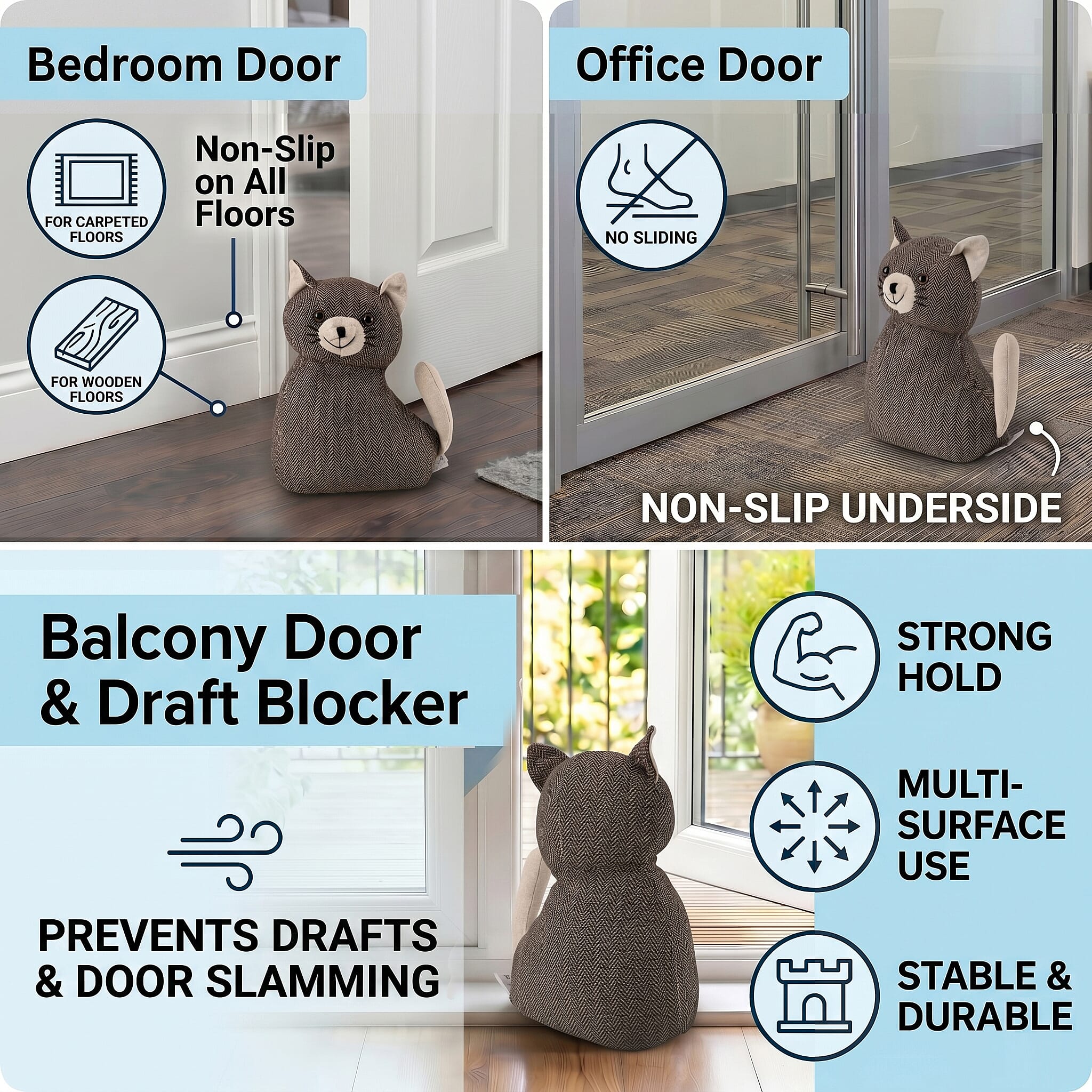 LIVMORE Decorative Plush Cat Door Stopper -  (15x10x 18 cm) - Grey