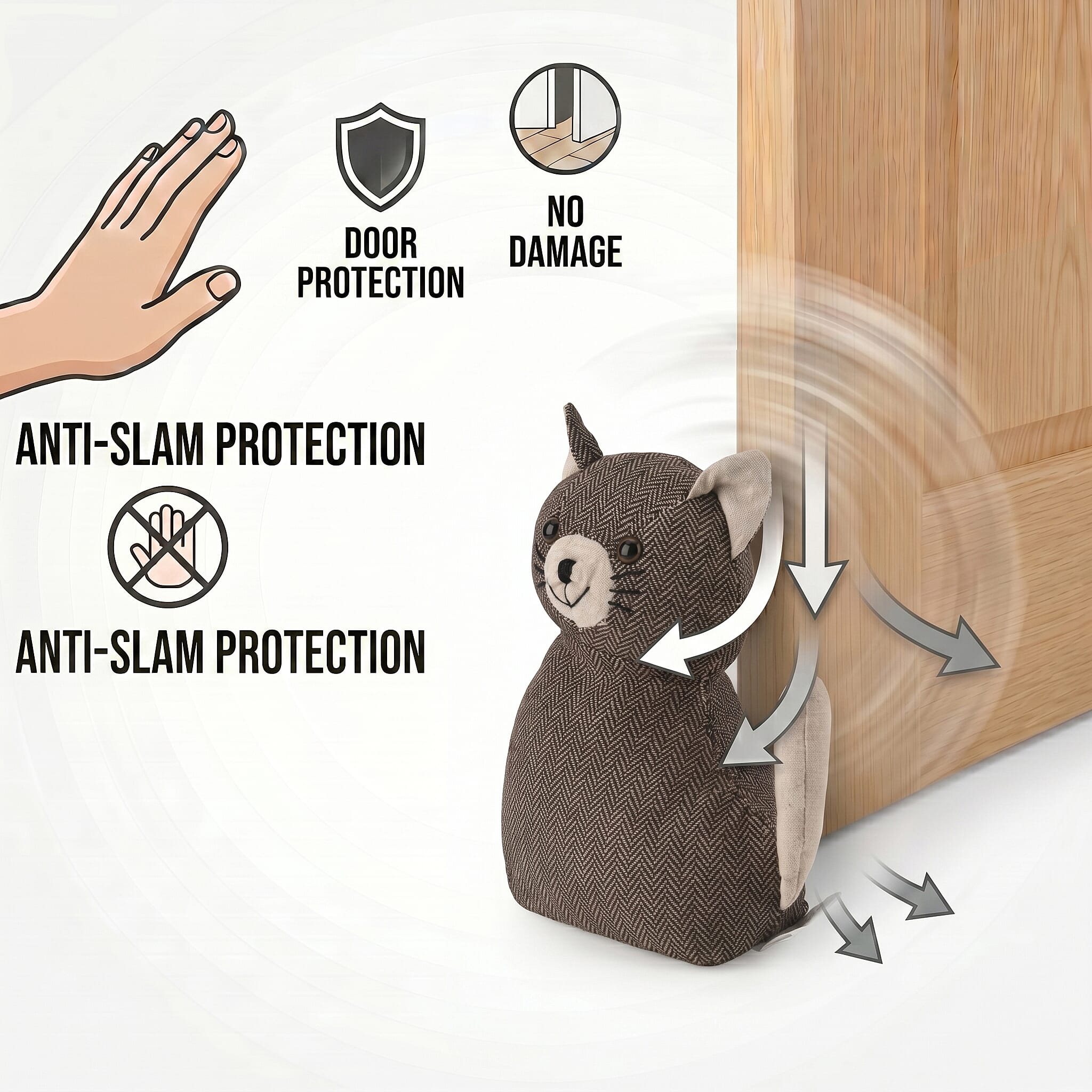 LIVMORE Decorative Plush Cat Door Stopper -  (15x10x 18 cm) - Grey
