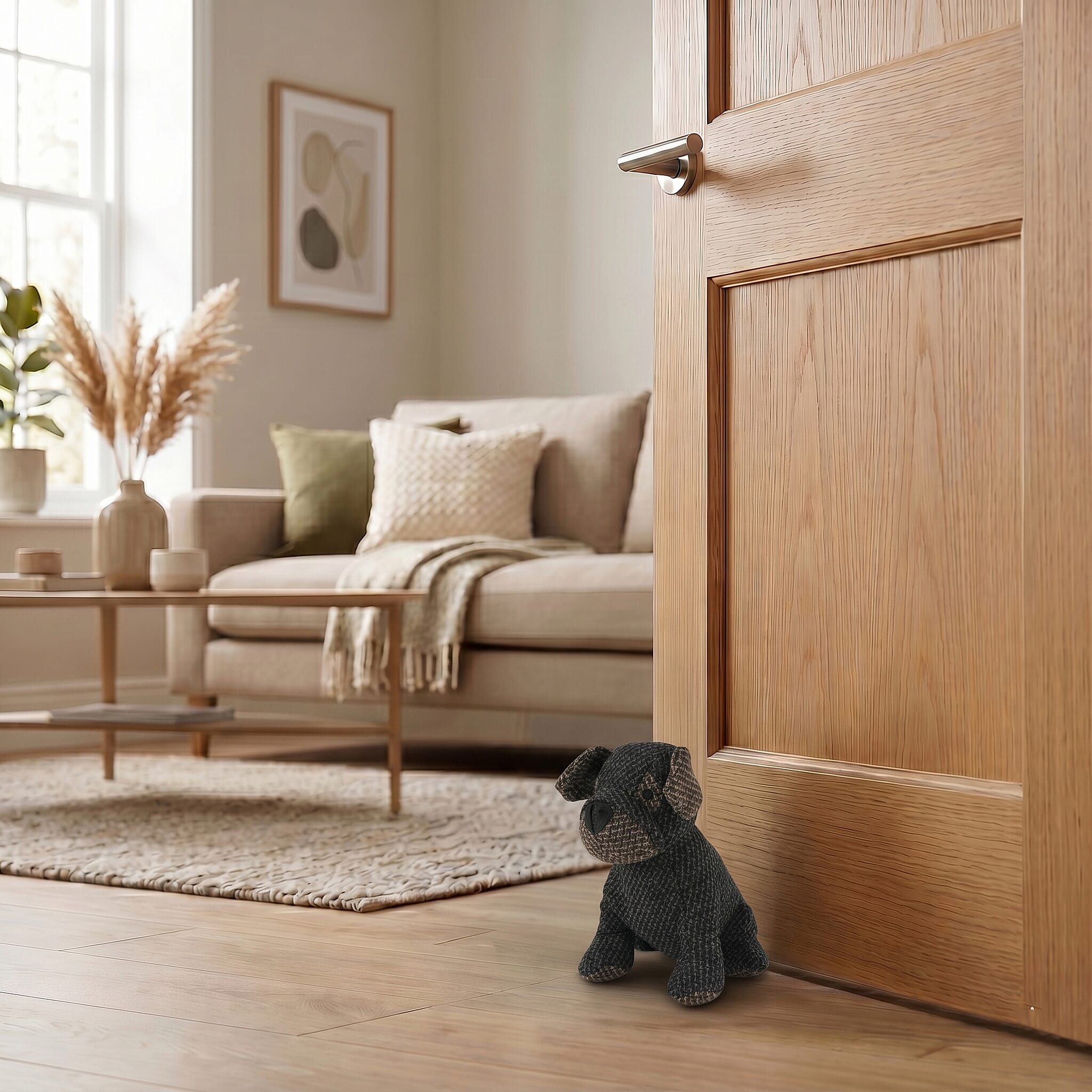 LIVMORE Decorative Plush Dog Door Stopper -  (22x18x19 cm) - Black
