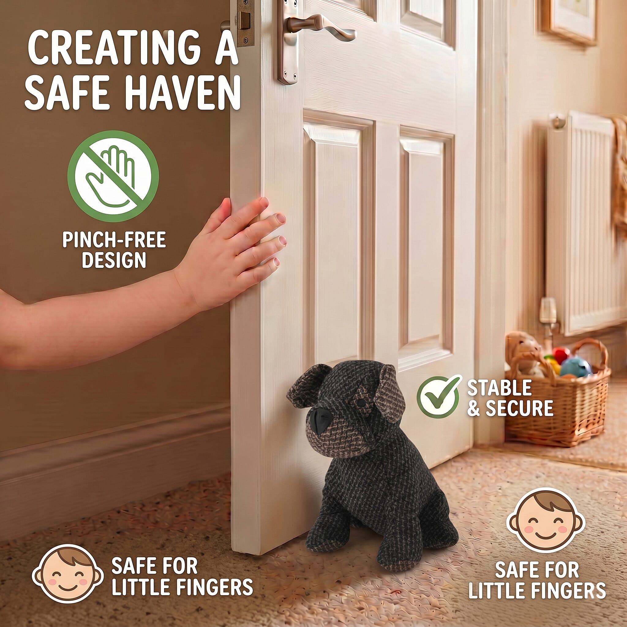 LIVMORE Decorative Plush Dog Door Stopper -  (22x18x19 cm) - Black