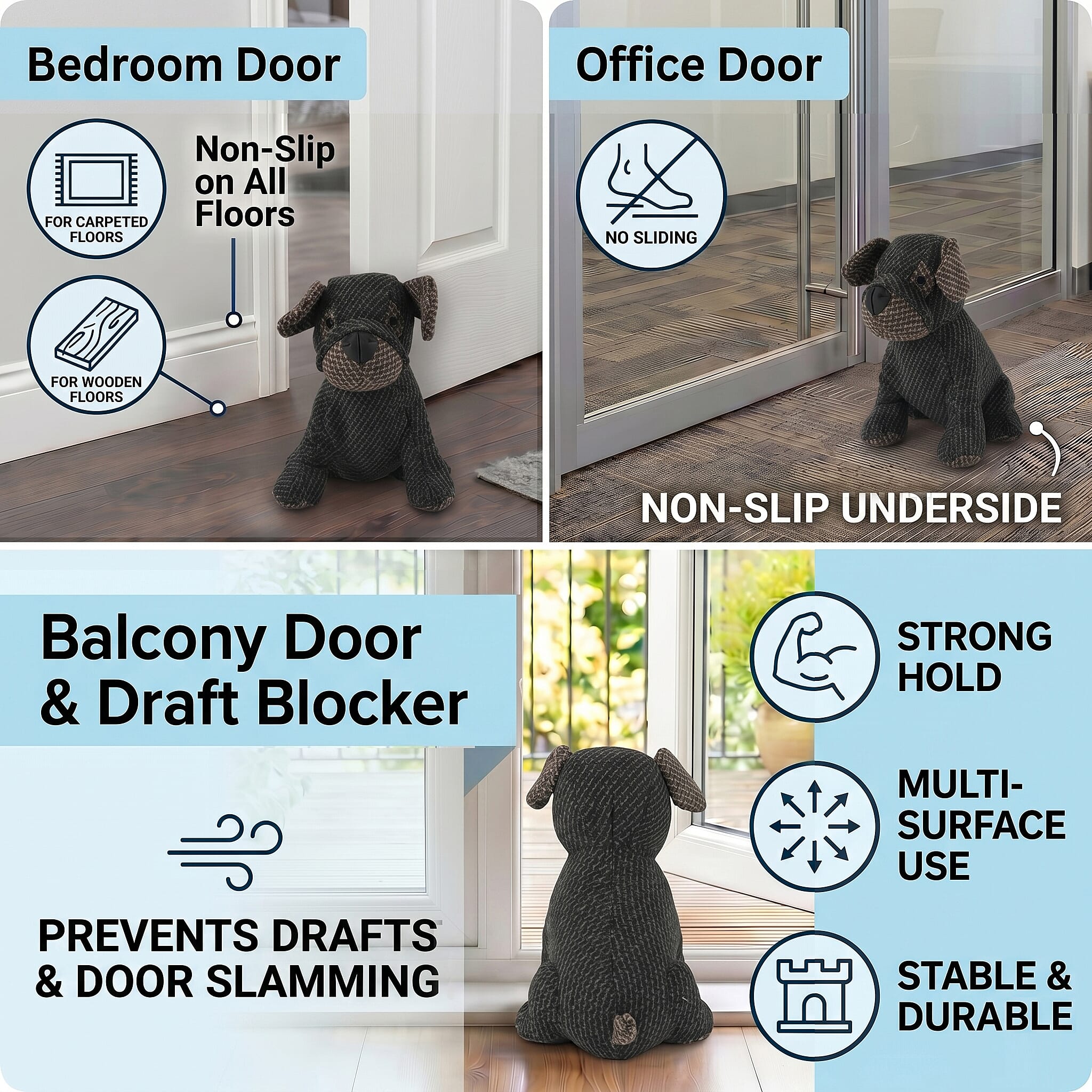 LIVMORE Decorative Plush Dog Door Stopper -  (22x18x19 cm) - Black