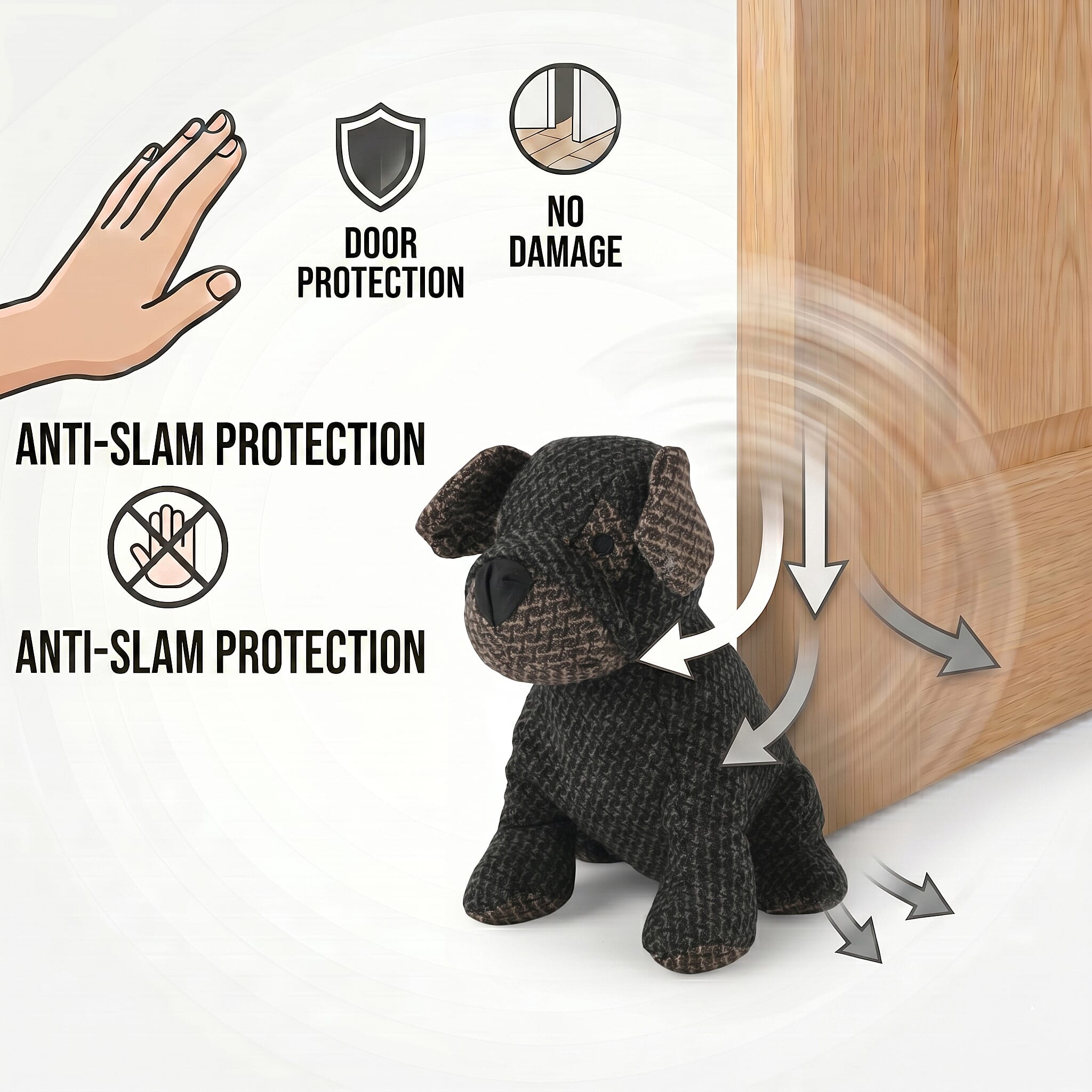 LIVMORE Decorative Plush Dog Door Stopper -  (22x18x19 cm) - Black