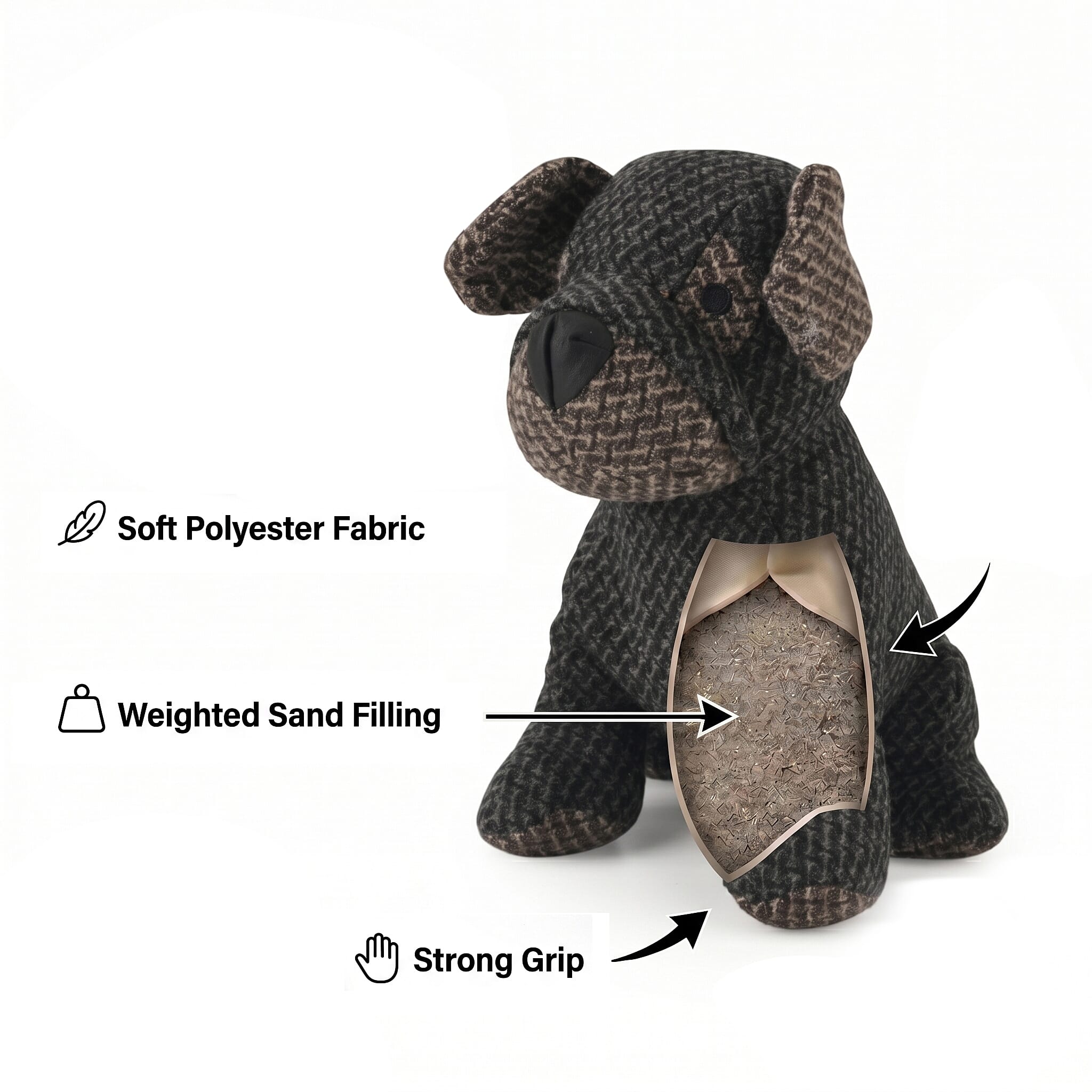 LIVMORE Decorative Plush Dog Door Stopper -  (22x18x19 cm) - Black