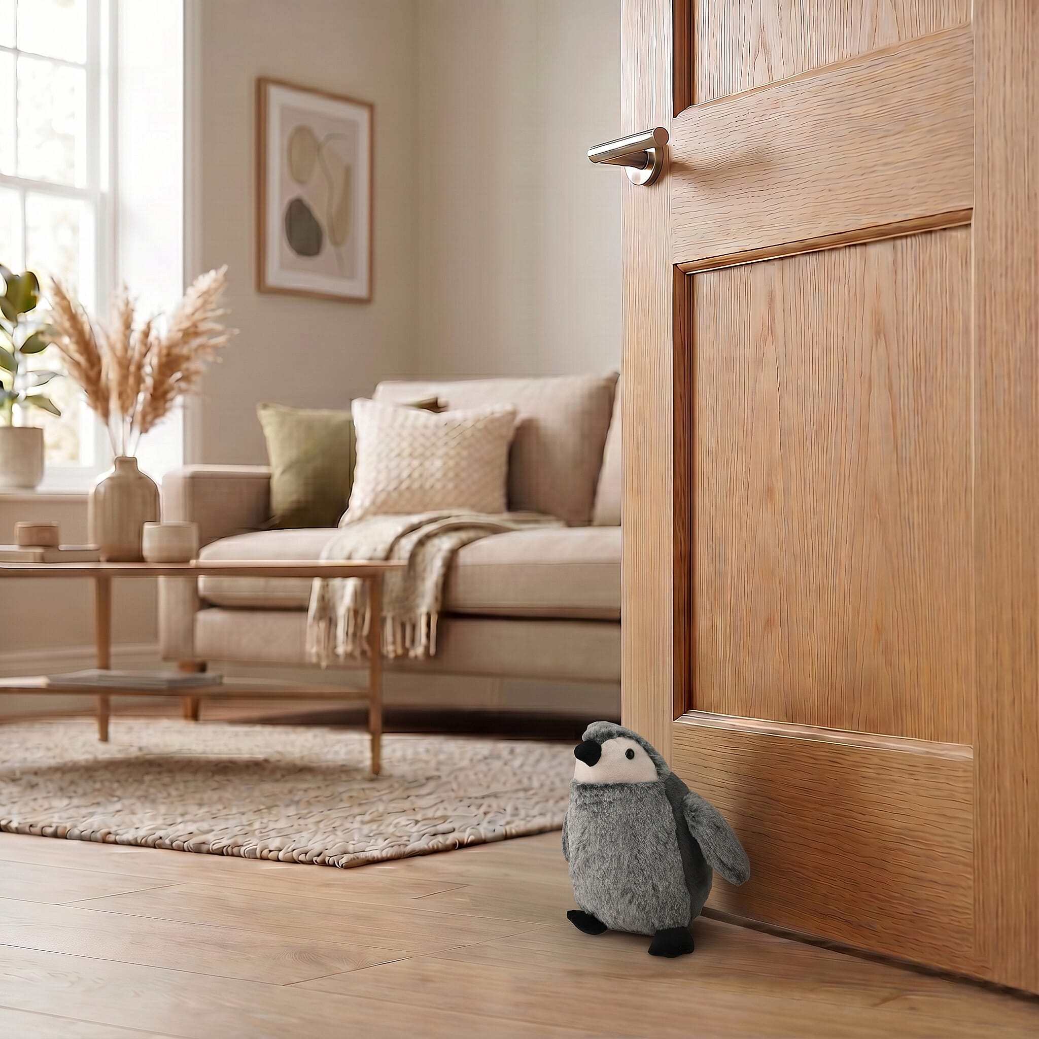 LIVMORE Decorative Plush Cat Door Stopper - Anti-Slam & Lockout Protection & Pinch-Free Safety (16x20x15 cm) - Grey