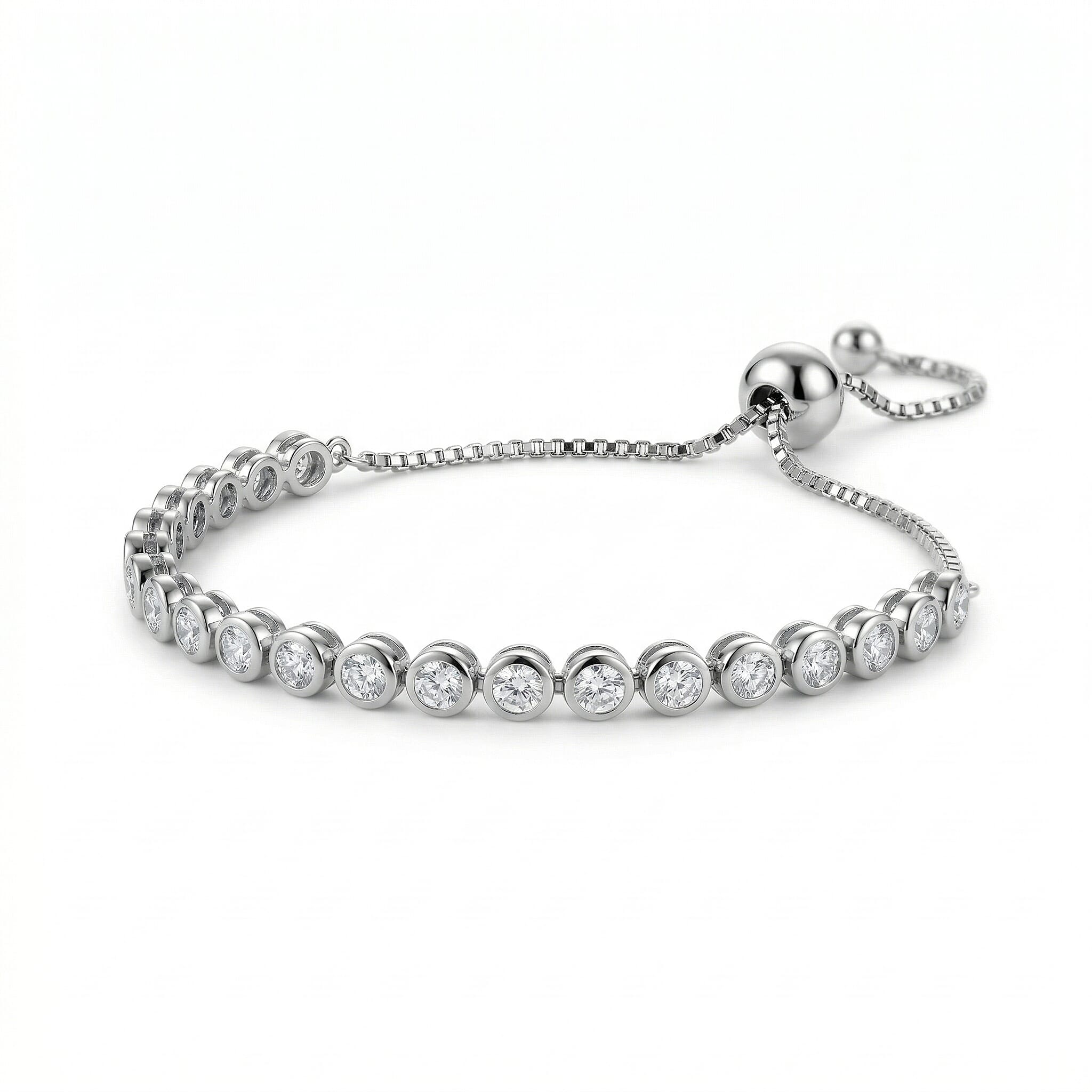 Natural White Diamond Tennis Adjustable Bracelet (Upto Size - 10.5)