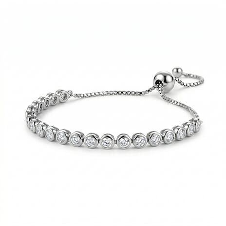 EverTrue White Diamond Tennis Adjustable Bracelet (Size - 10.5) in White Tone