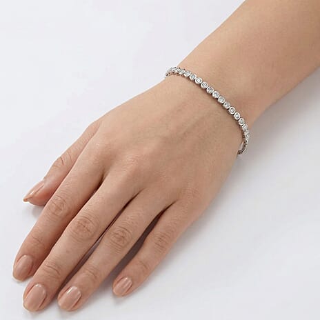 Natural White Diamond Tennis Adjustable Bracelet (Upto Size - 10.5)