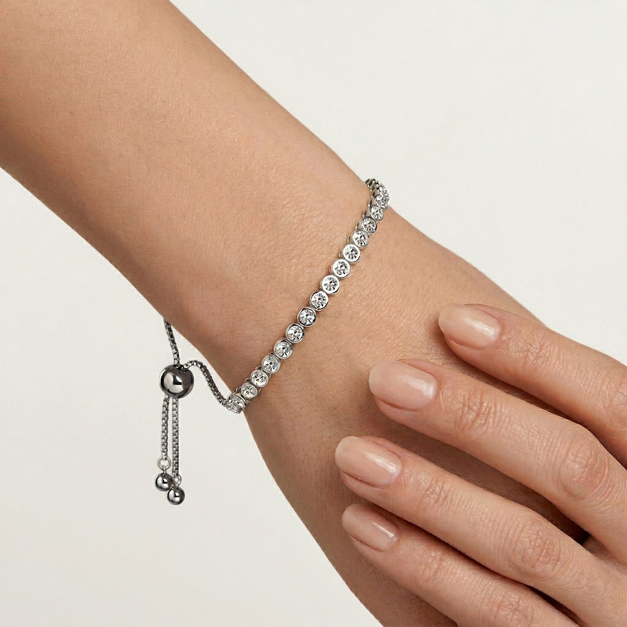 Natural White Diamond Tennis Adjustable Bracelet (Upto Size - 10.5)