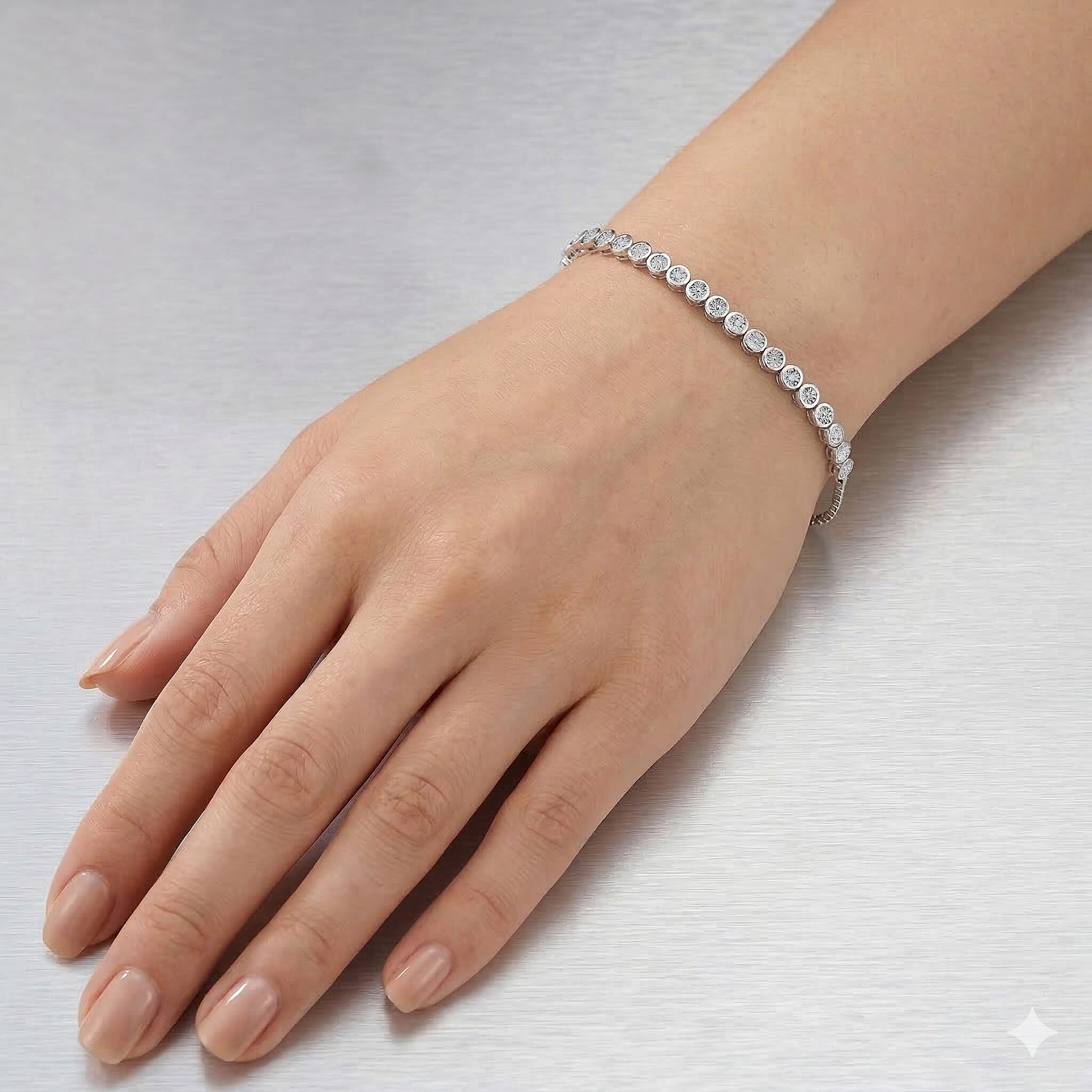 EverTrue White Diamond Tennis Adjustable Bracelet (Size - 10.5) in White Tone