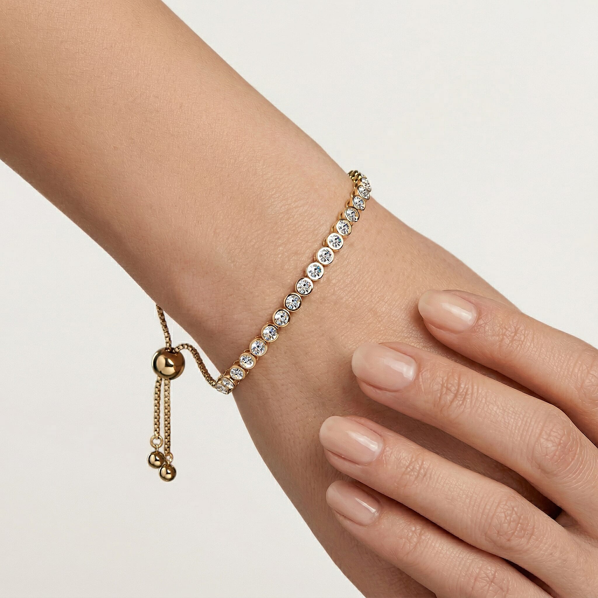 Natural White Diamond Adjustable Tennis Bracelet (Upto Size - 10.5)