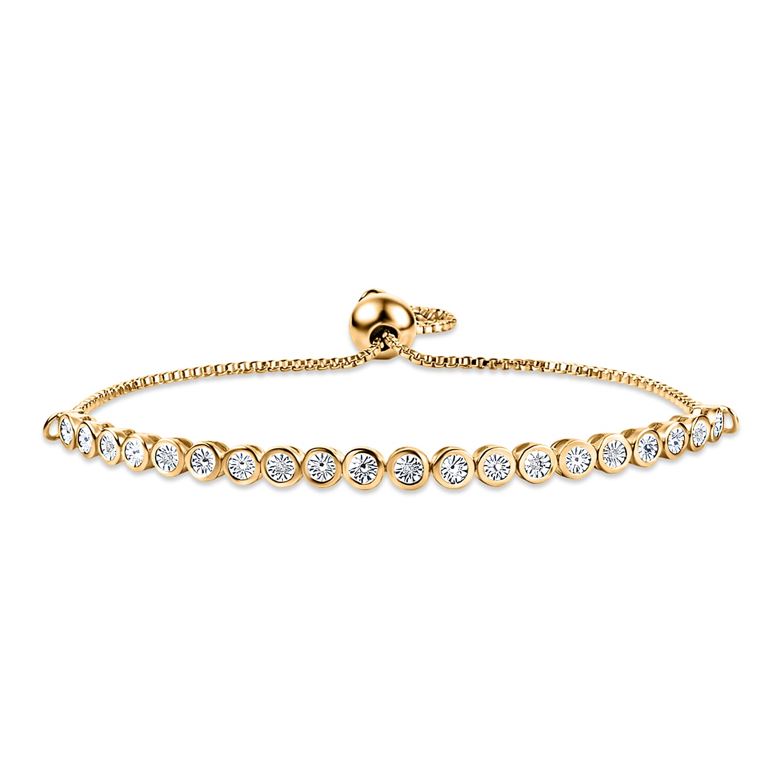 EverTrue White Diamond Adjustable Tennis Bracelet (Size - 10.5) in Yellow Gold Tone