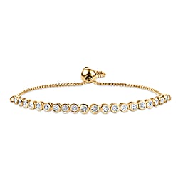 EverTrue White Diamond Adjustable Tennis Bracelet (Size - 10.5) in Yellow Gold Tone