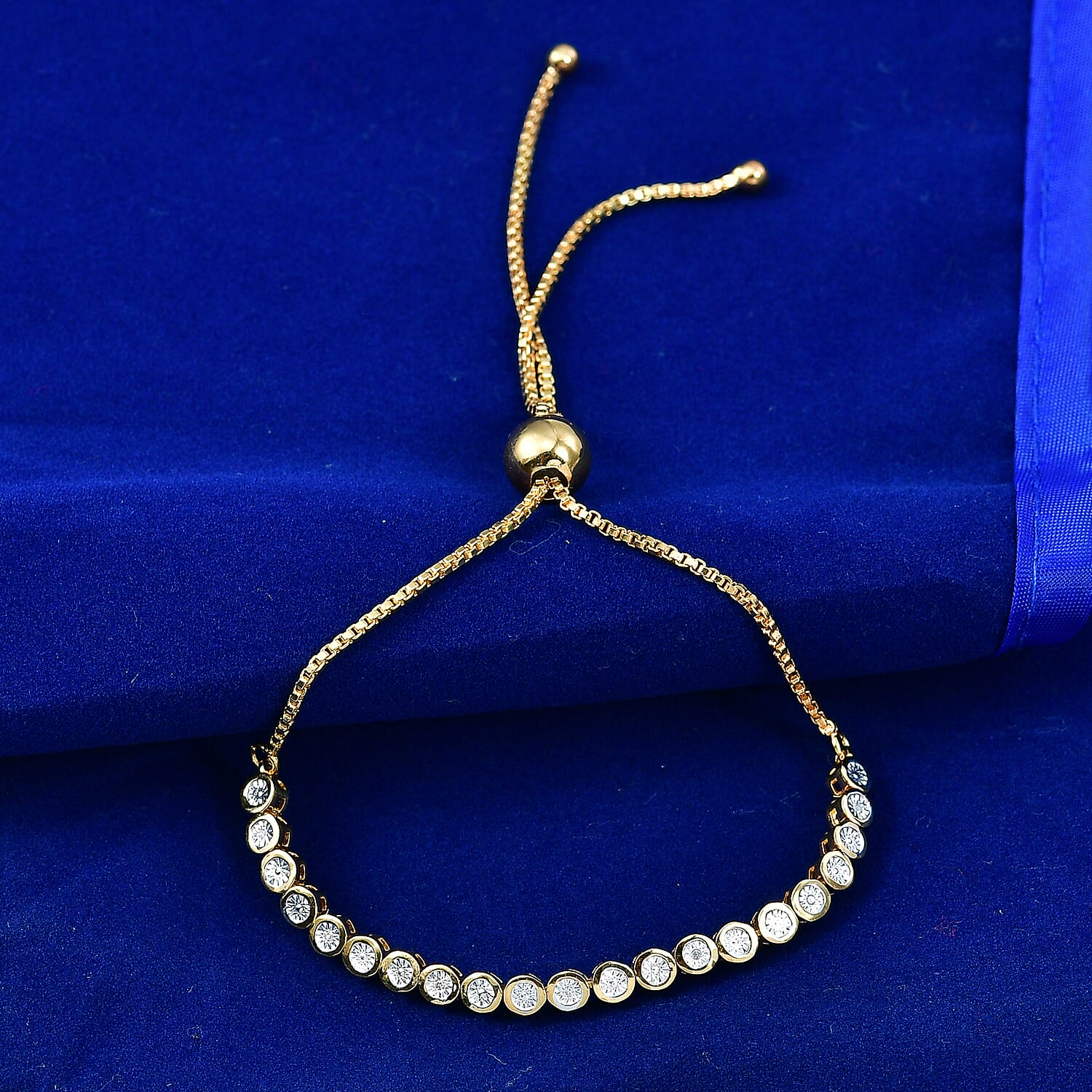 EverTrue White Diamond Adjustable Tennis Bracelet (Size - 10.5) in Yellow Gold Tone