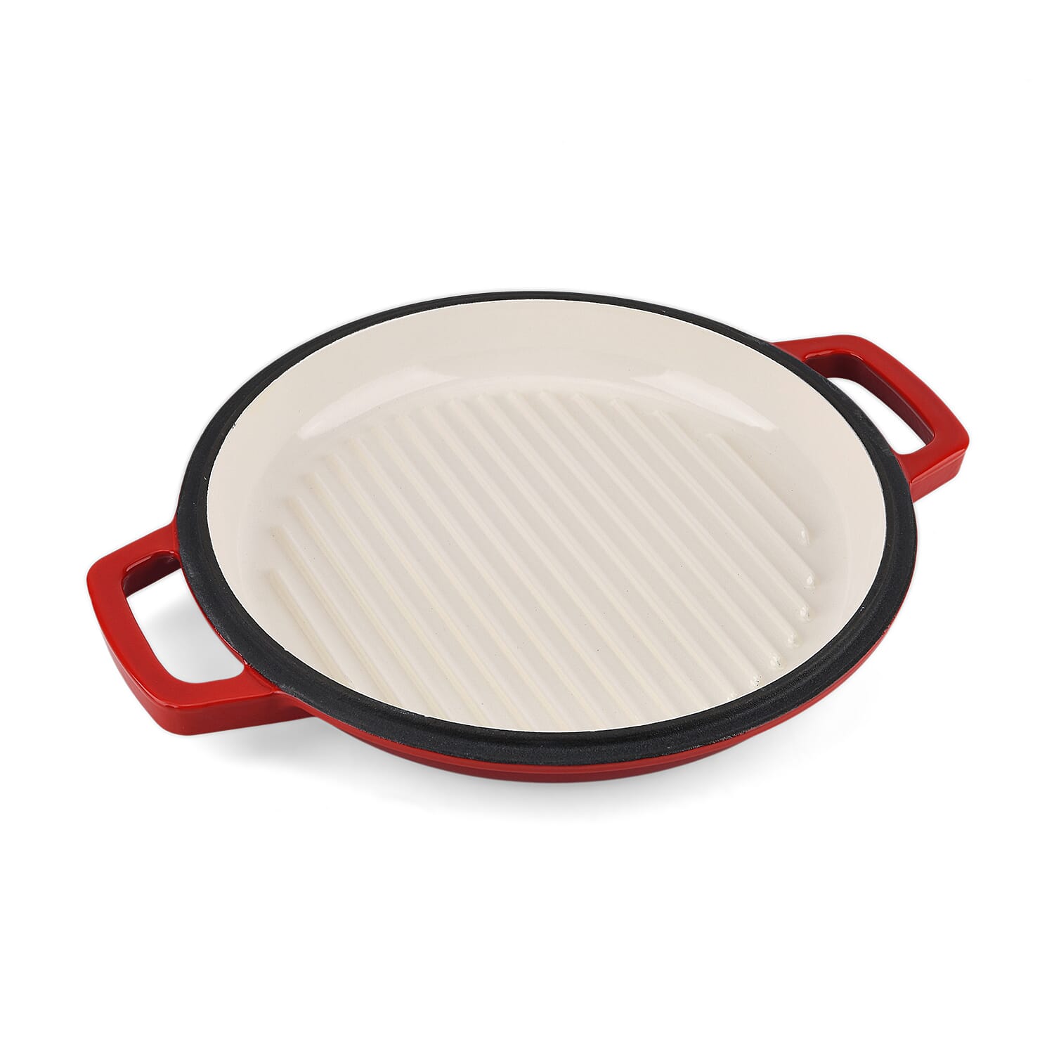LIVMORE 2-in-1 Enameled Cast Iron Grill Pan with Reversible Grill Lid - LIFETIME WARRANTY - Red