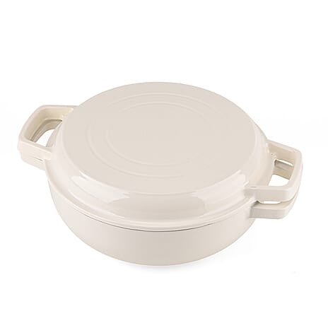 LIVMORE 2-in-1 Enameled Cast Iron Grill Pan with Reversible Grill Lid - LIFETIME WARRANTY White