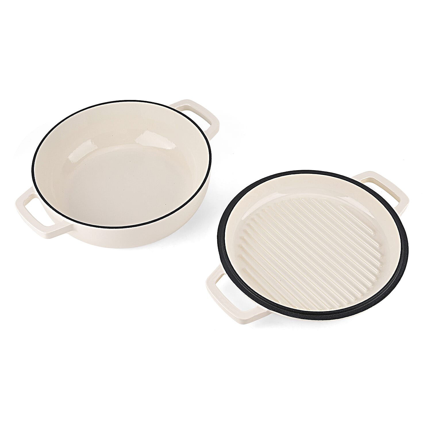 LIVMORE 2-in-1 Enameled Cast Iron Grill Pan with Reversible Grill Lid - LIFETIME WARRANTY White