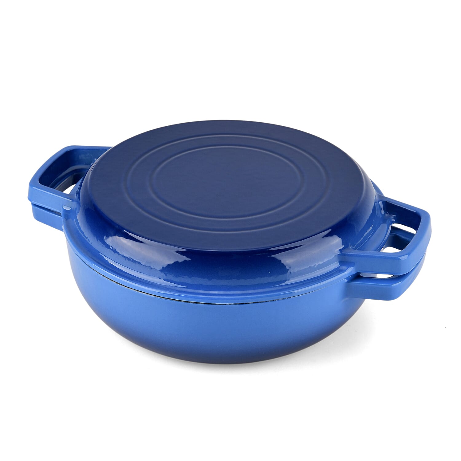 LIVMORE 2-in-1 Enameled Cast Iron Grill Pan with Reversible Grill Lid - LIFETIME WARRANTY - Blue