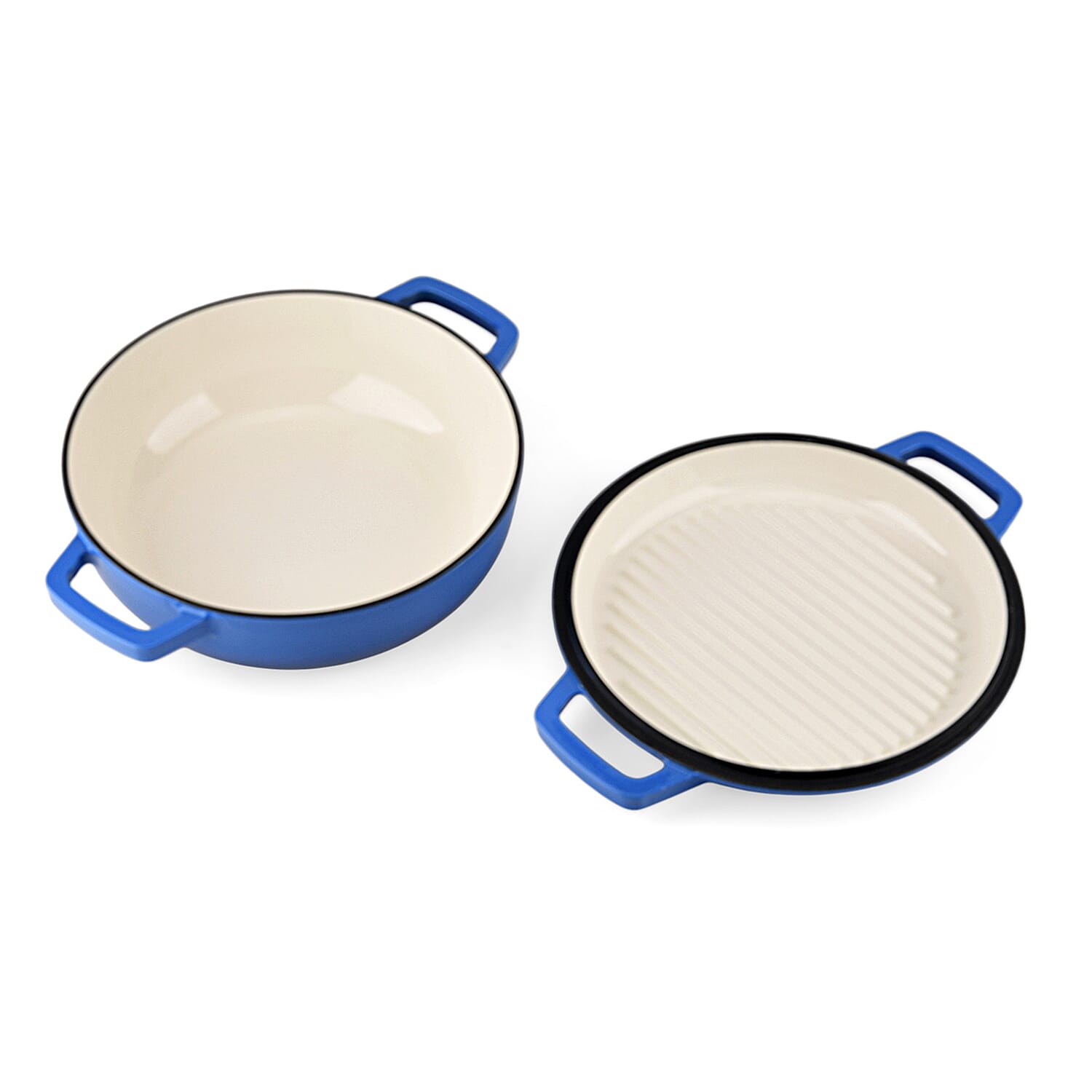 LIVMORE 2-in-1 Enameled Cast Iron Grill Pan with Reversible Grill Lid - LIFETIME WARRANTY - Blue