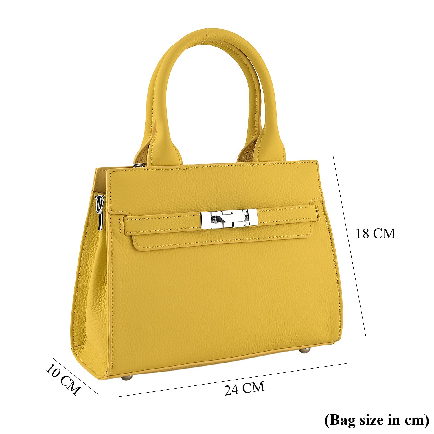 Genuine Leather Structured Top-Handle Satchel Bag with Crossbody Strap - Yellow
