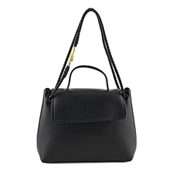 Genuine Leather Minimalist Flapover Satchel Shoulder Bag with Double Cord Strap - Off White