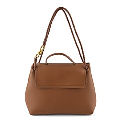 Genuine Leather Minimalist Flapover Satchel Shoulder Bag with Double Cord Strap - Off White