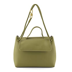 Genuine Leather Minimalist Flapover Satchel Shoulder Bag with Double Cord Strap - Off White