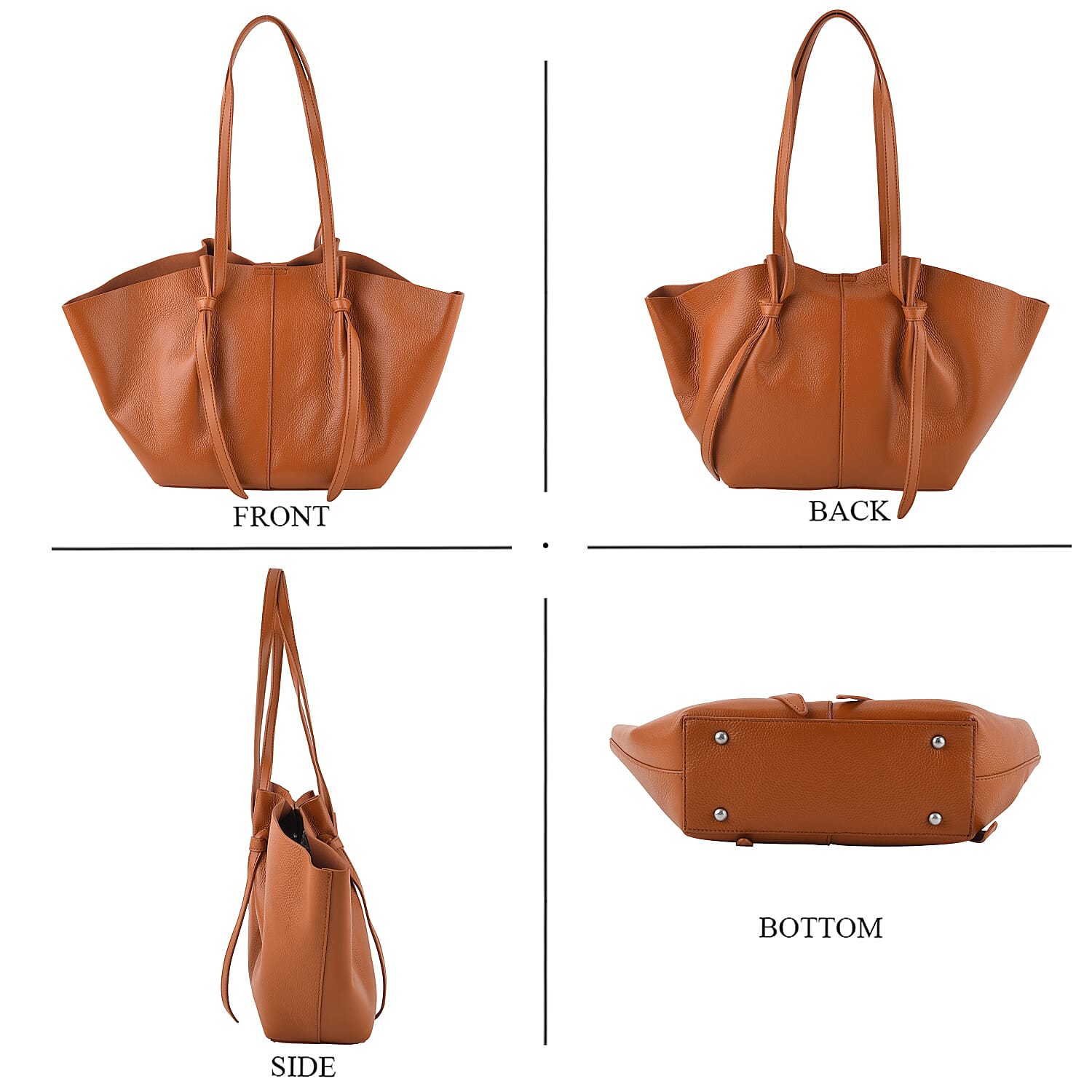 Valissiere Designer Inspired Genuine Leather Sculptured Knotted Handle Wave Tote With Inside Leather Pouch - Windsor Tan